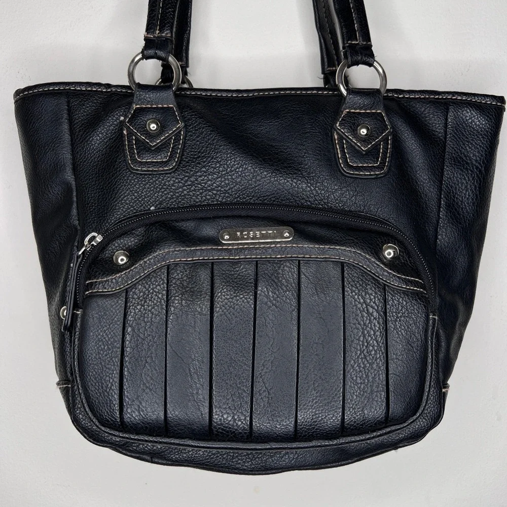 Vintage 90s Y2K Black Faux Leather Shoulder Bag Purse O-ring Preppy